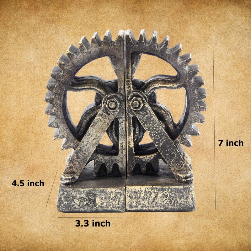 Bellaa 25662 Decorative Bookend Gear Book Ends Industrial Science Rustic Vintage Unique Heavy Steampunk Statues Bookshelves Stopper Support Home Decor Accents - Image 5
